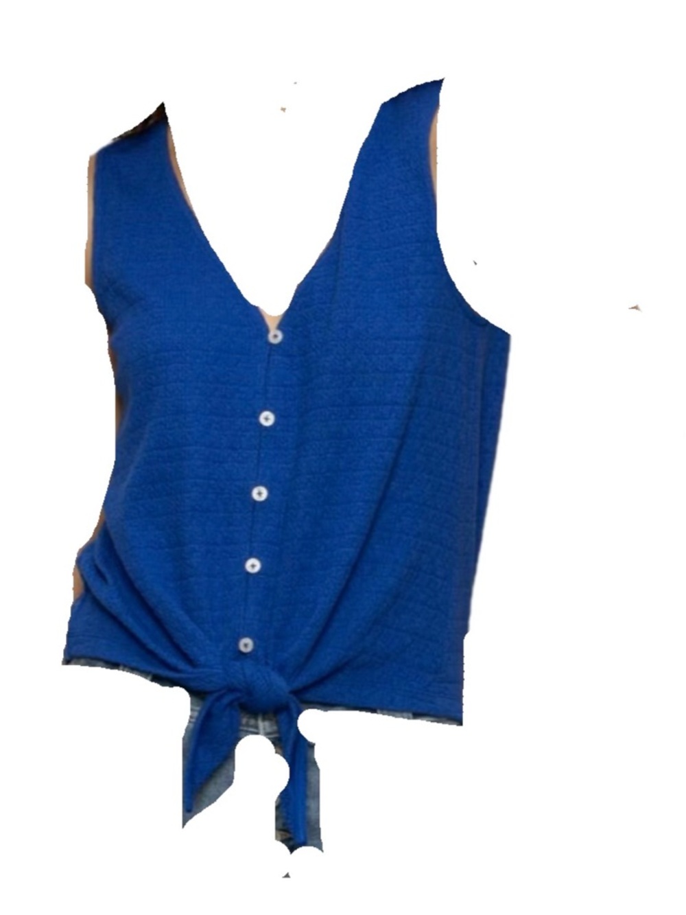 Sanctuary Vacation Textured Tie Front Button Up Tank Medium Cobalt Blue